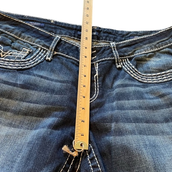 Vigoss Women's Blue Jeans-Size 18/33 White Stitching-Chelsea Slim Boot-Bling - Picture 10 of 16